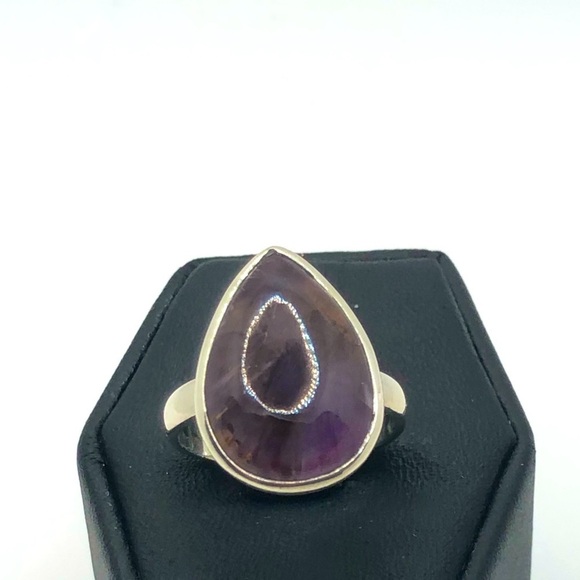 Vtg Sterling & Amethyst Teardrop Pear Shaped Stone Ring Sz 6.75 - Picture 4 of 9